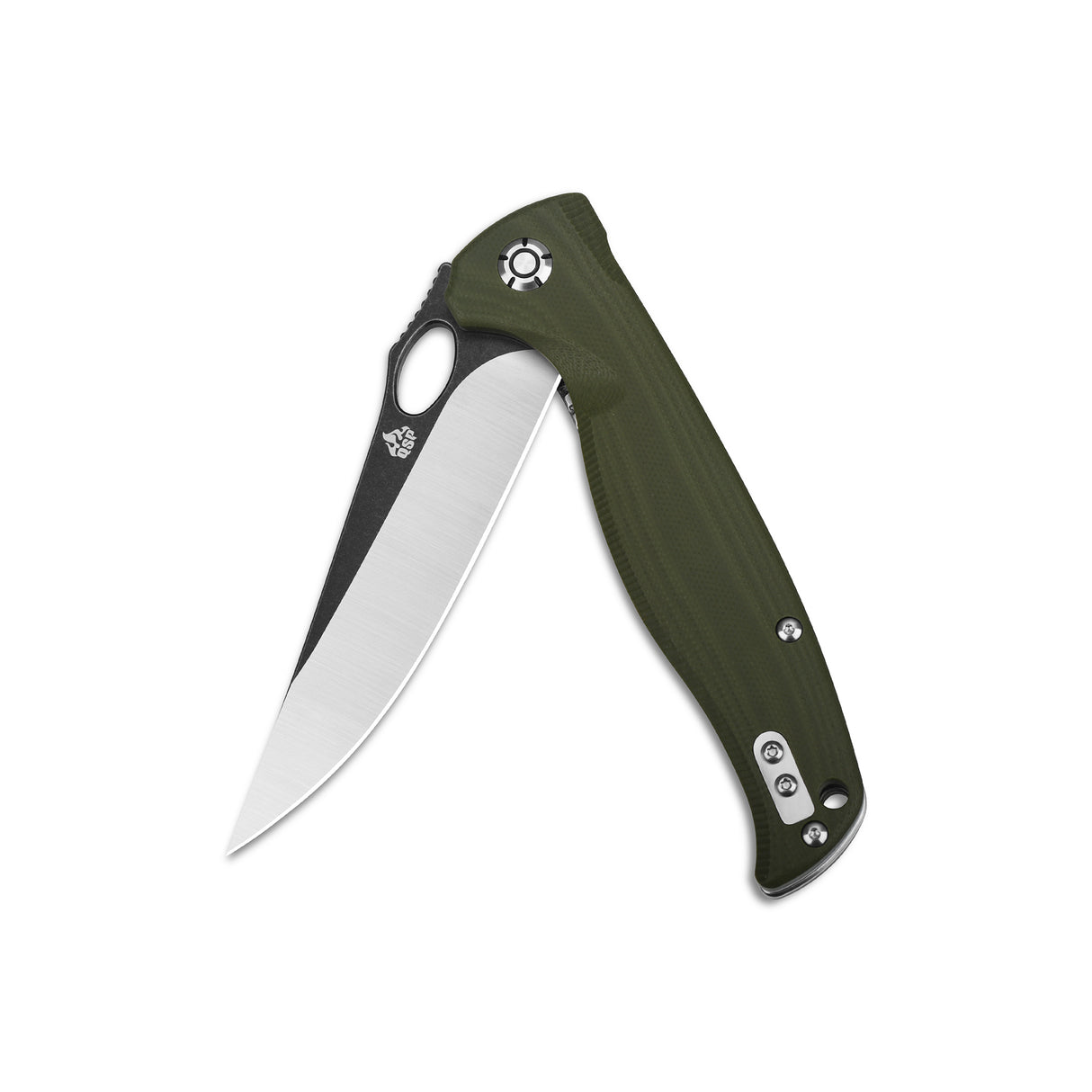 QSP Gavial pocket knife with green G10 handle and D2 blade, liner lock design