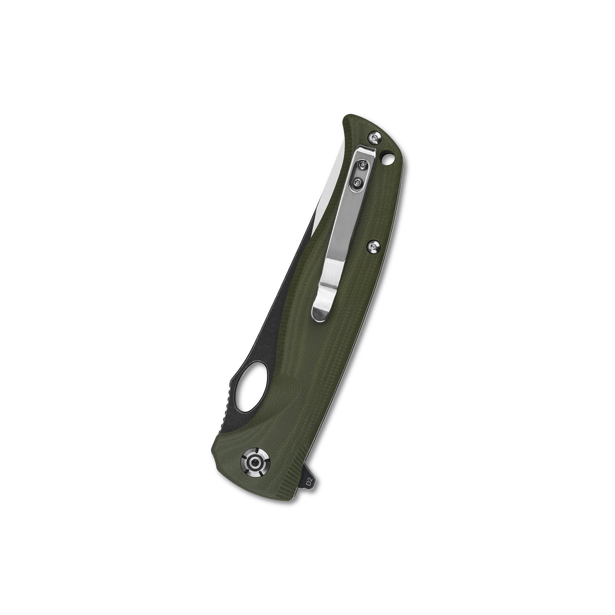 QSP Gavial Liner Lock Pocket Knife with green G10 handle and stainless steel clip
