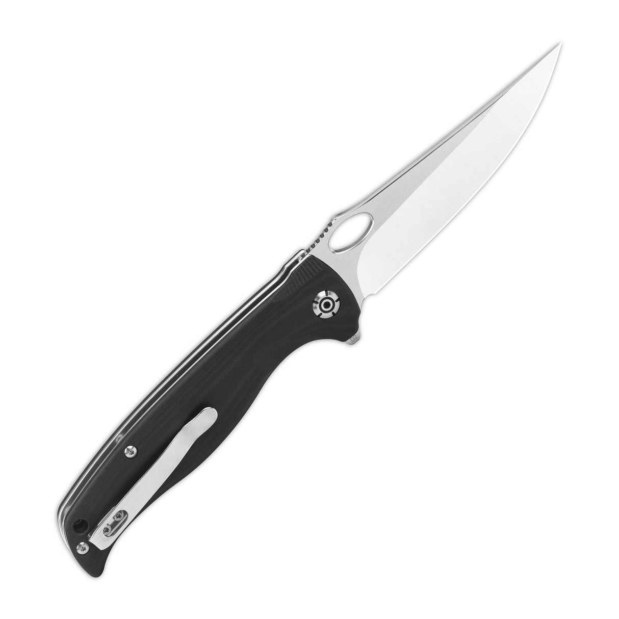 QSP Gavial pocket knife with black G10 handle and D2 blade, liner lock design.