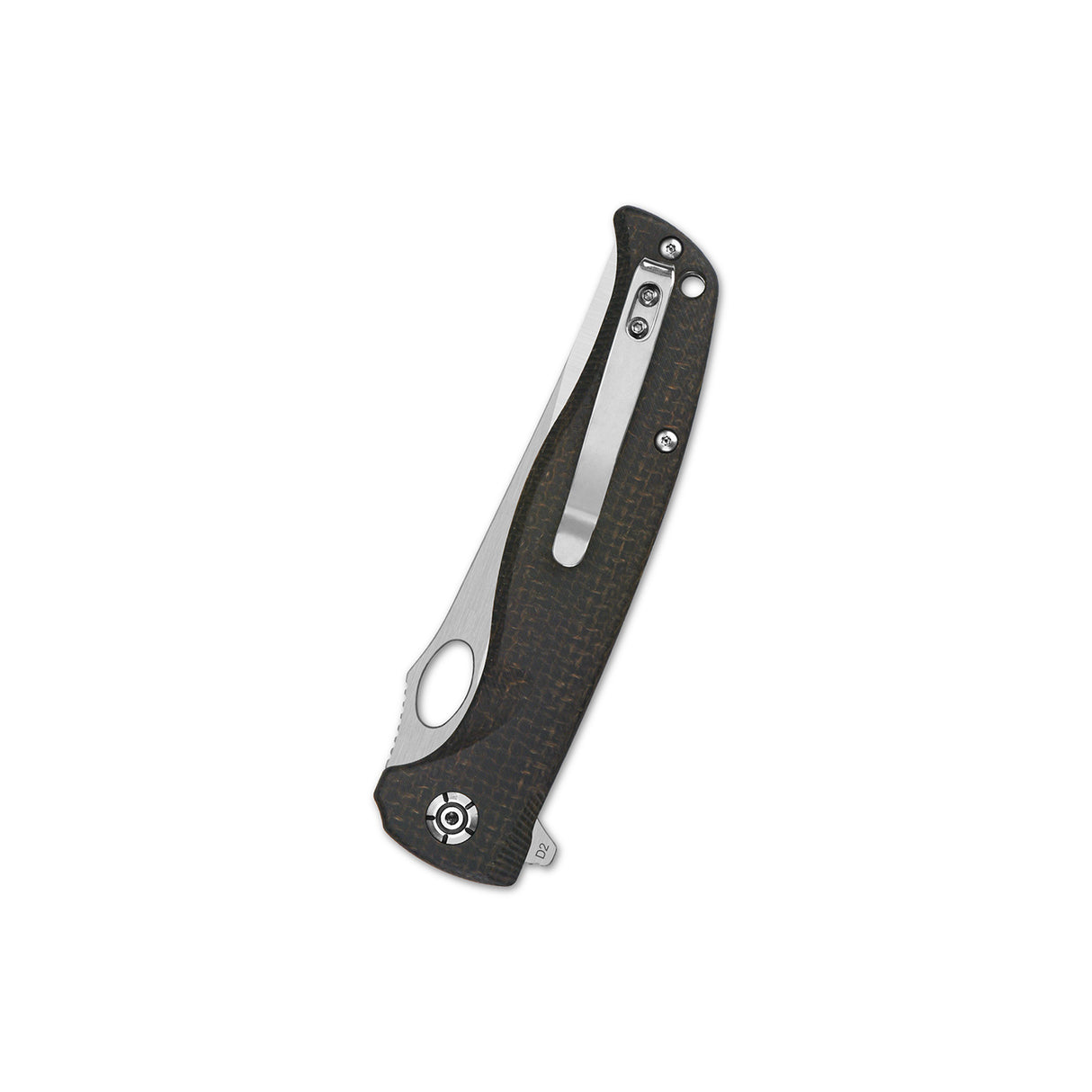 Closed QSP Gavial pocket knife D2 blade with dark brown Micarta handle