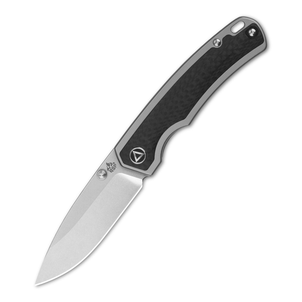 QSP Puffin pocket knife with CPM S35VN blade and carbon fiber inlay handle.