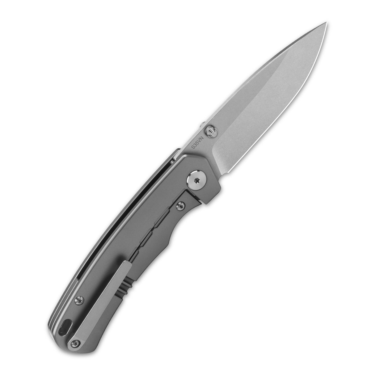 QSP Puffin pocket knife showcasing sleek titanium handle and CPM S35VN blade.