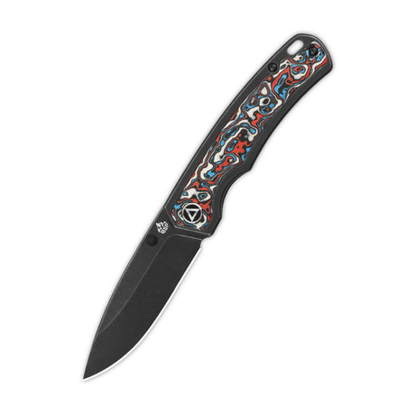 QSP Puffin Frame Lock Pocket Knife CPM S35VN Blade Titanium Handle with Red-Blue Camo Carbon Fiber inlay