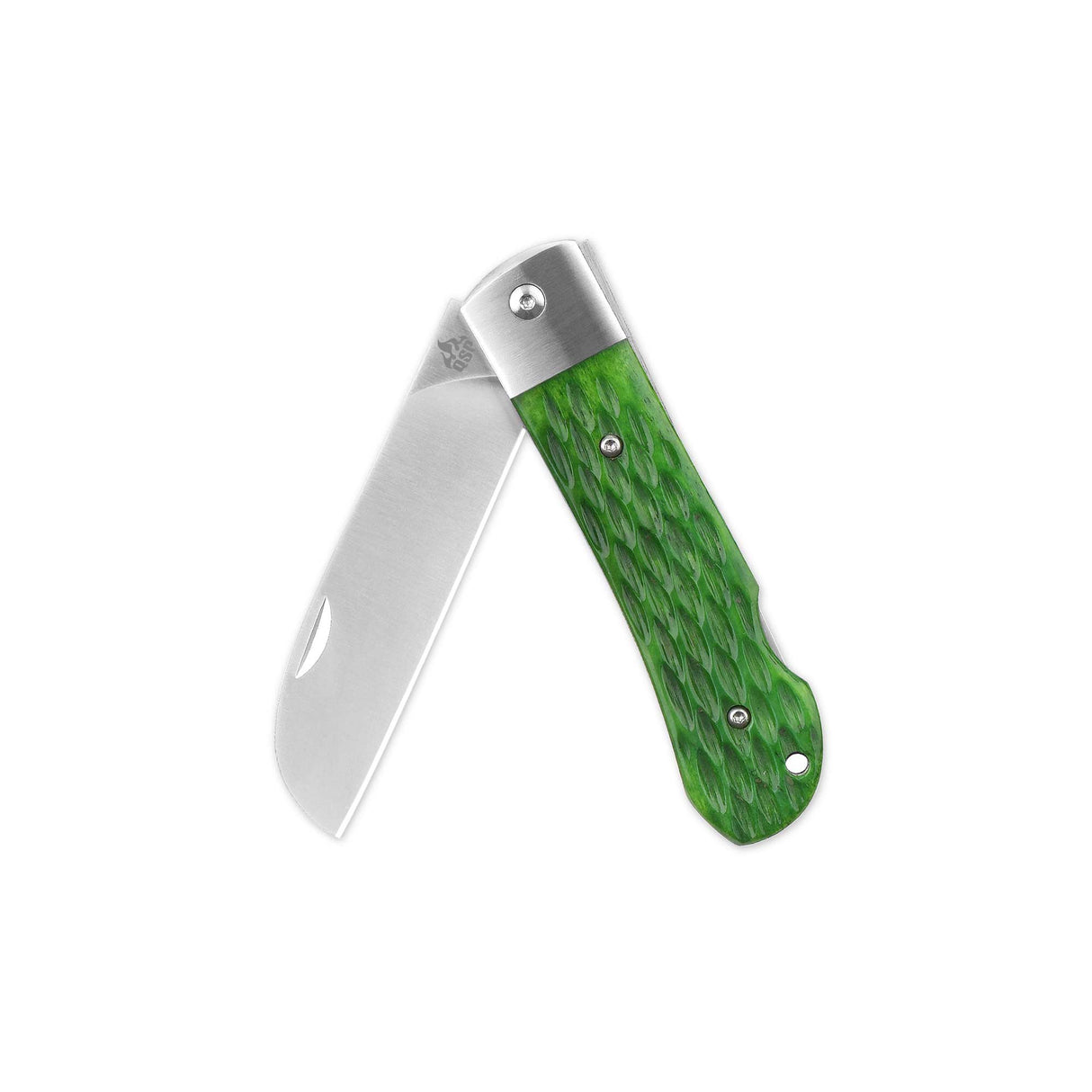 QSP Worker Lock Back Pocket Knife with green textured handle and stainless blade