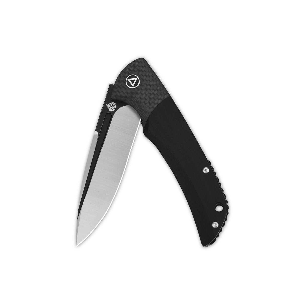 QSP Harpyie pocket knife featuring sleek CPM S35VN blade and textured carbon fiber handle