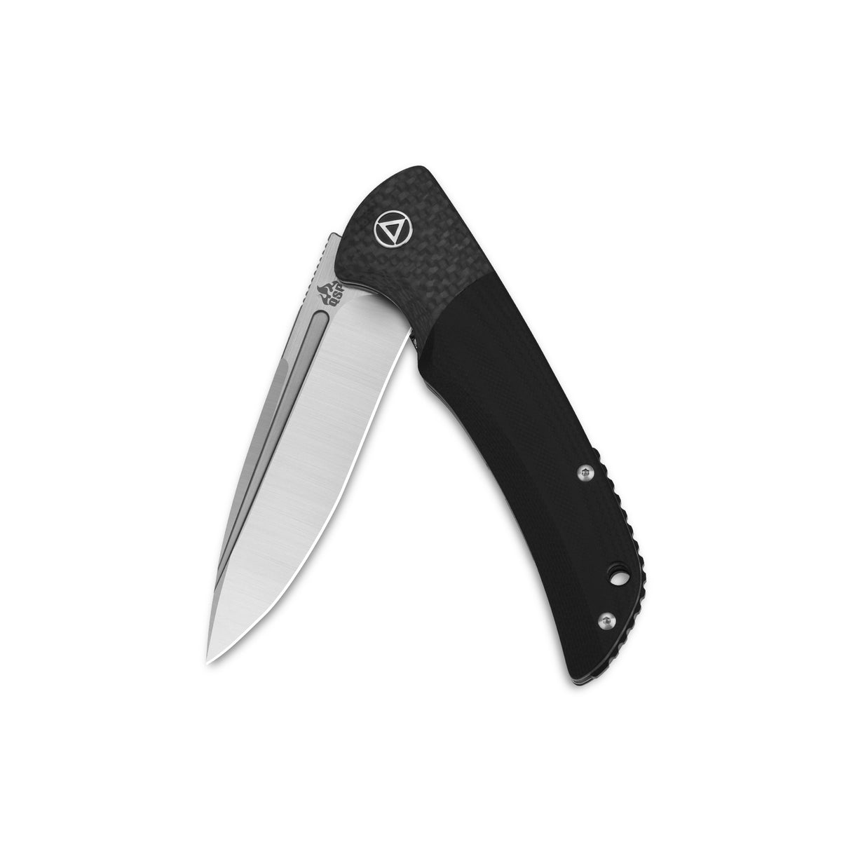 QSP Harpyie pocket knife with sleek clip point blade and textured carbon fiber grip