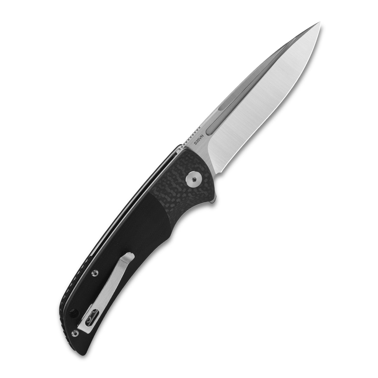 QSP Harpyie pocket knife with CPM S35VN clip point blade and carbon fiber handle