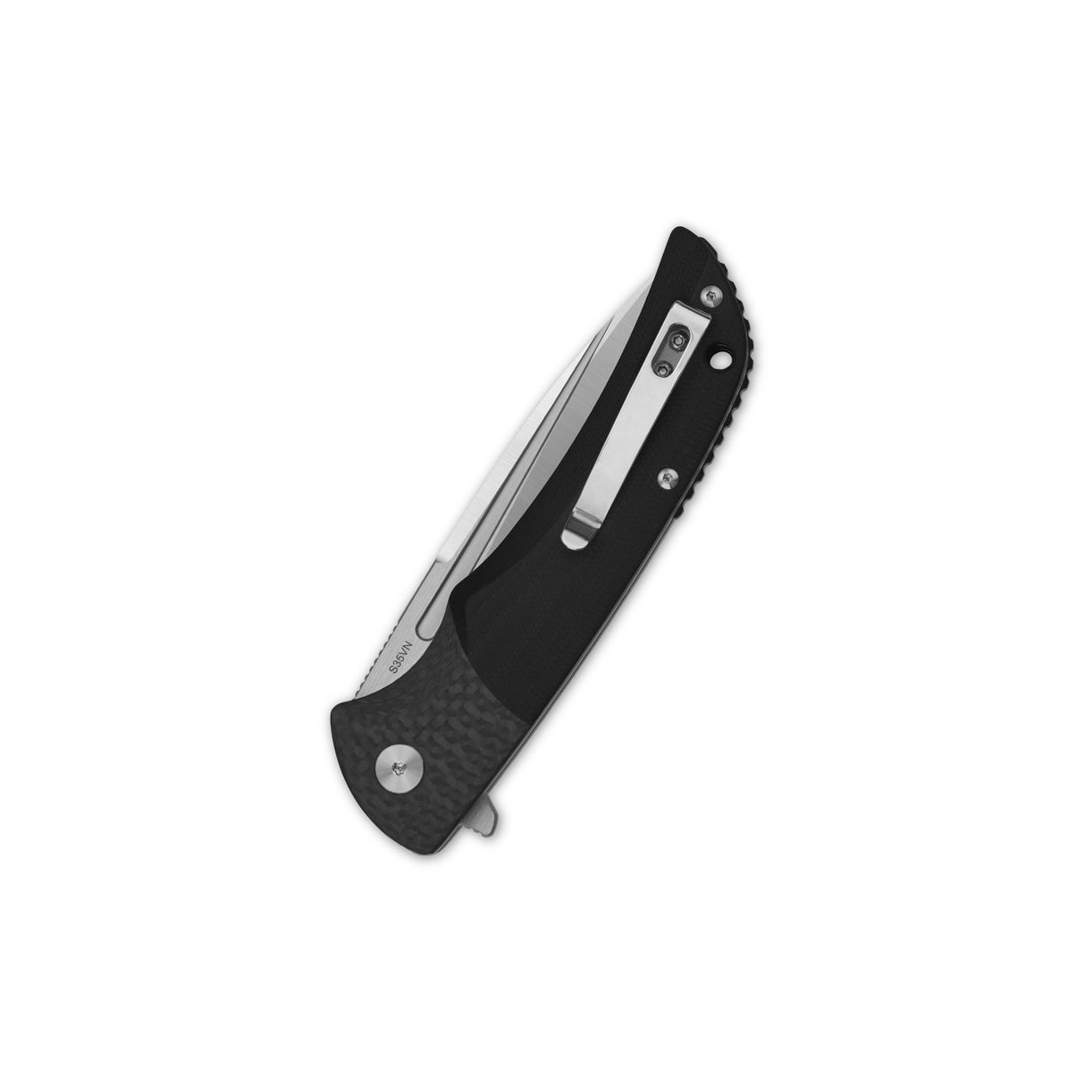 QSP Harpyie pocket knife with carbon fiber handle and stainless steel clip