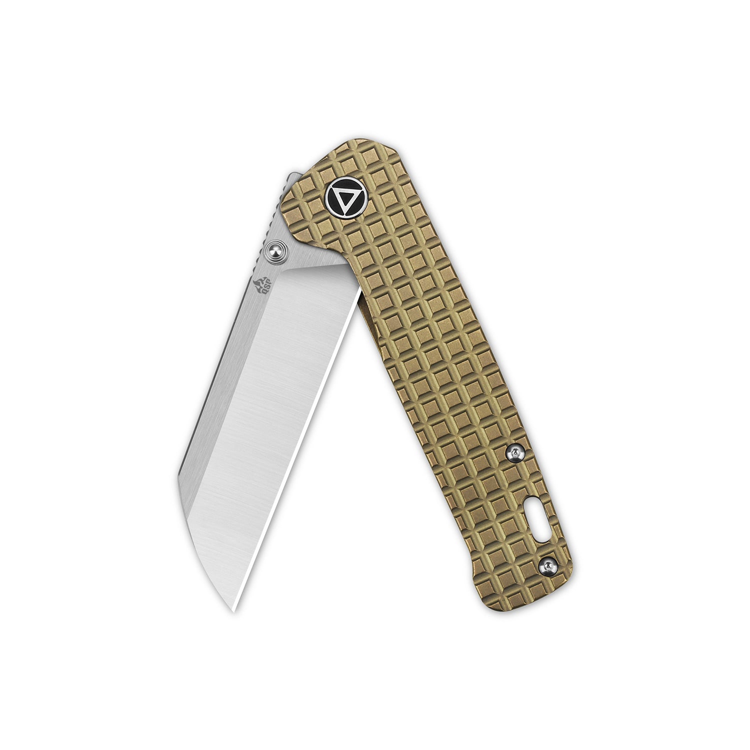 QSP Penguin pocket knife with textured bronze titanium handle and sheepsfoot blade.
