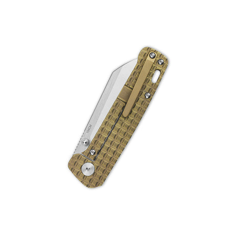 QSP Penguin pocket knife with bronze titanium handle and sheepsfoot blade.
