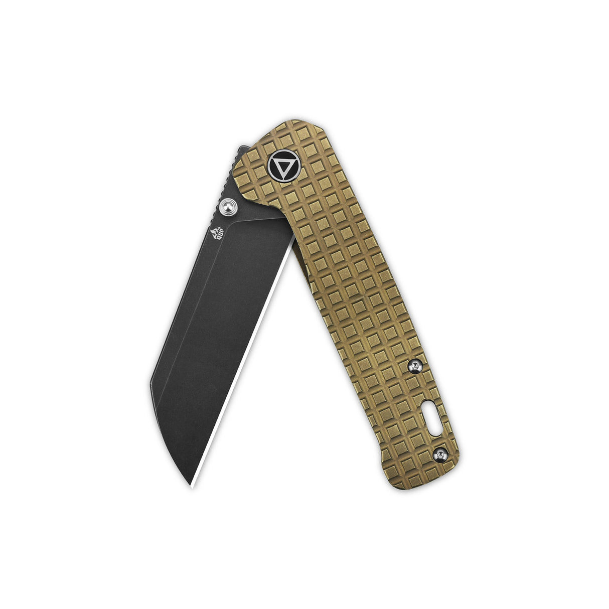 QSP Penguin pocket knife with textured bronze handle and black 154CM blade.