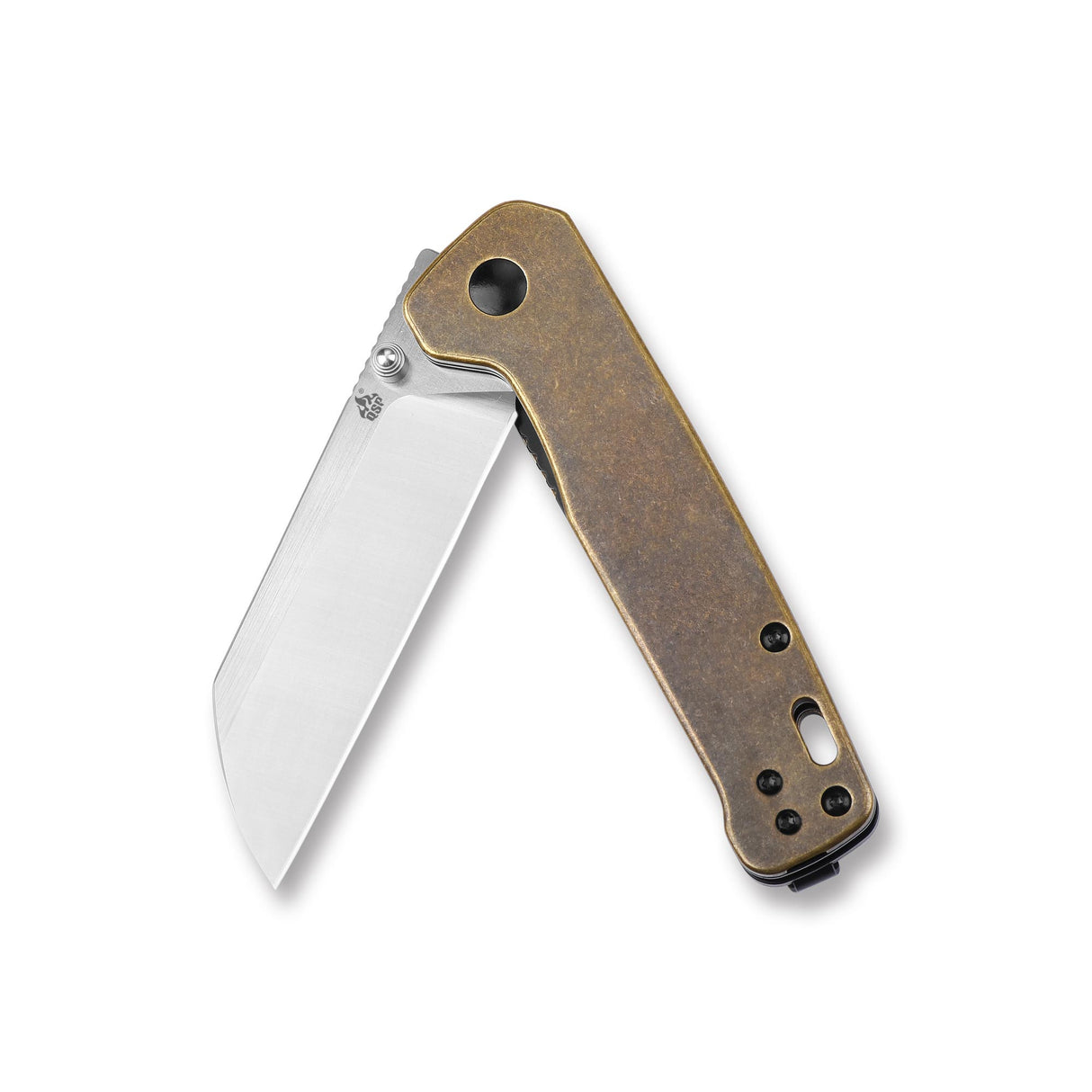 QSP Penguin pocket knife in brass handle with D2 sheepsfoot blade