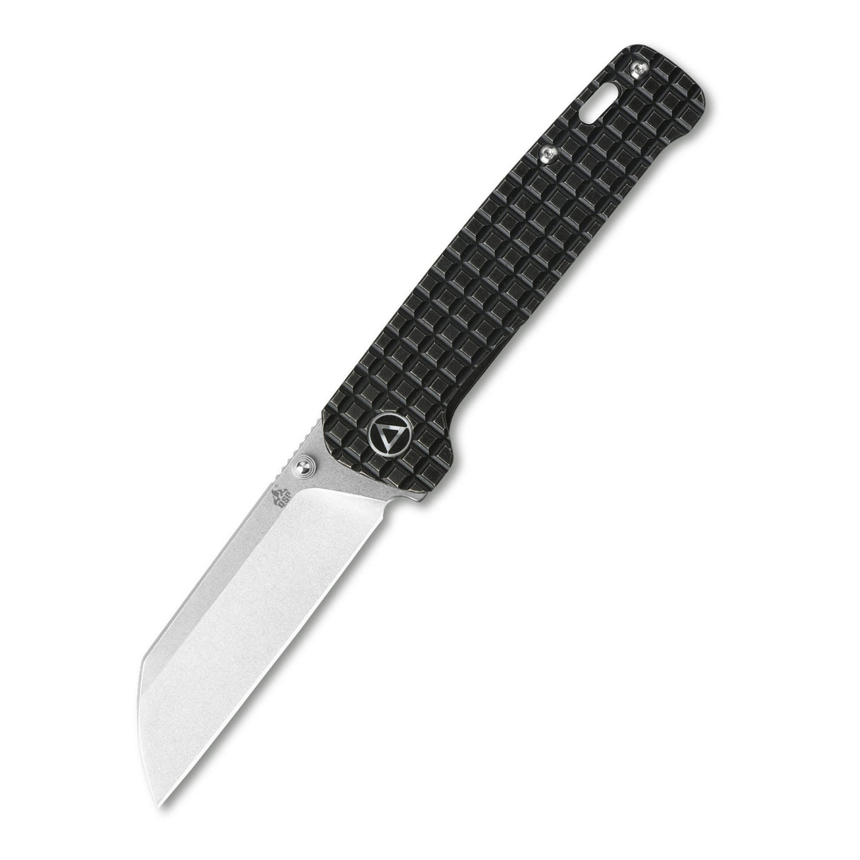 QSP Penguin pocket knife with 154CM blade and textured black titanium handle