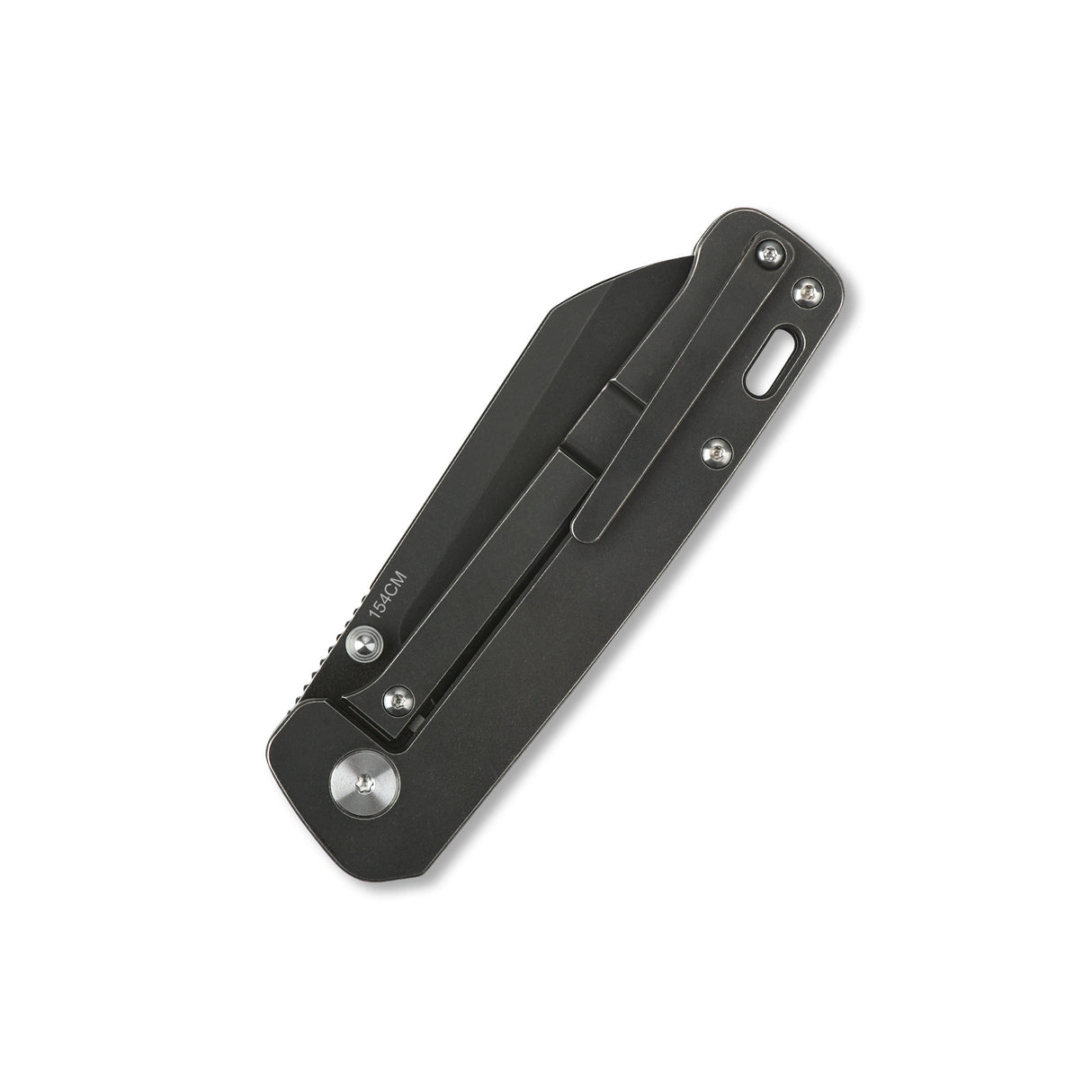 Folded QSP Penguin knife with black titanium handle and frame lock mechanism