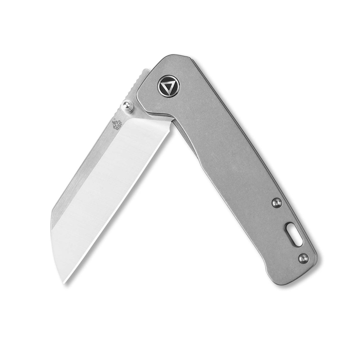 QSP Penguin pocket knife with 154CM blade, titanium handle in open position