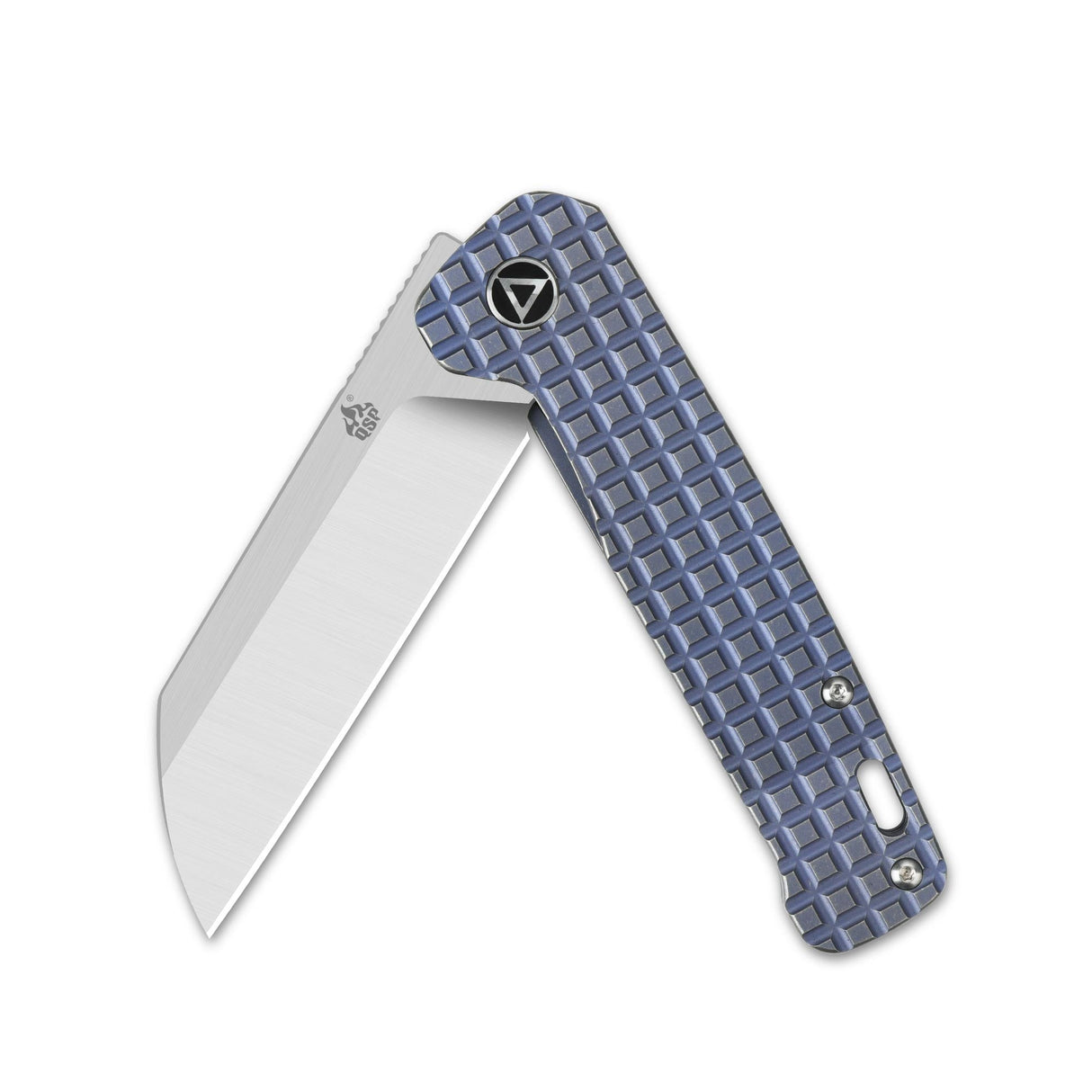 QSP Penguin pocket knife with blue titanium grip and 154CM sheepsfoot blade