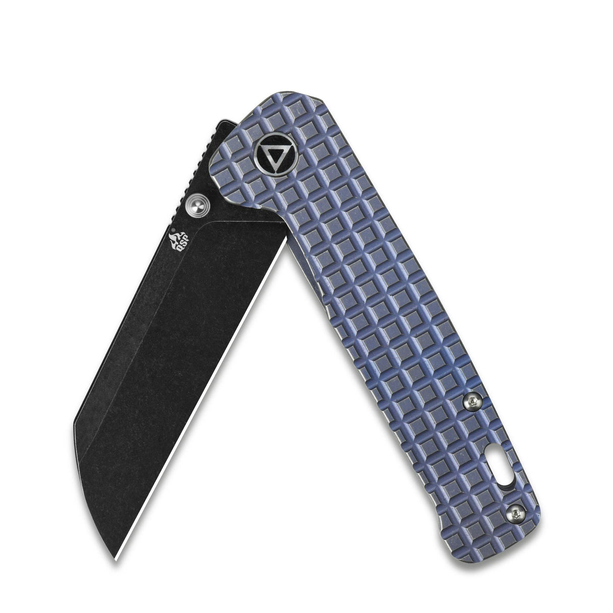 QSP Penguin pocket knife with blue titanium grip and black sheepsfoot blade