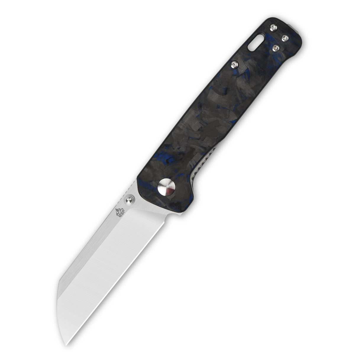 QSP Penguin pocket knife with D2 blade and blue carbon fiber handle