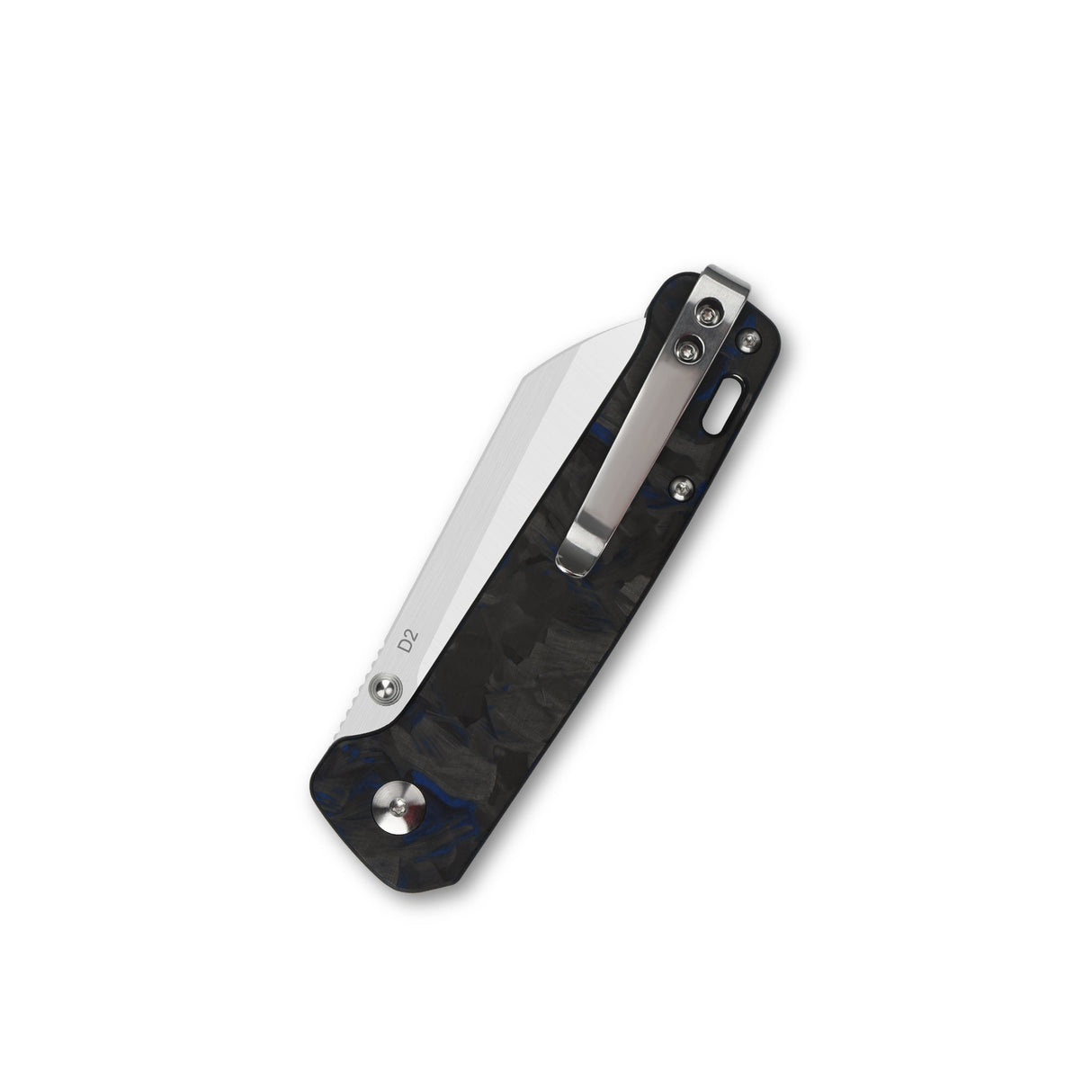 QSP Penguin pocket knife featuring D2 blade and blue G10 handle in closed position