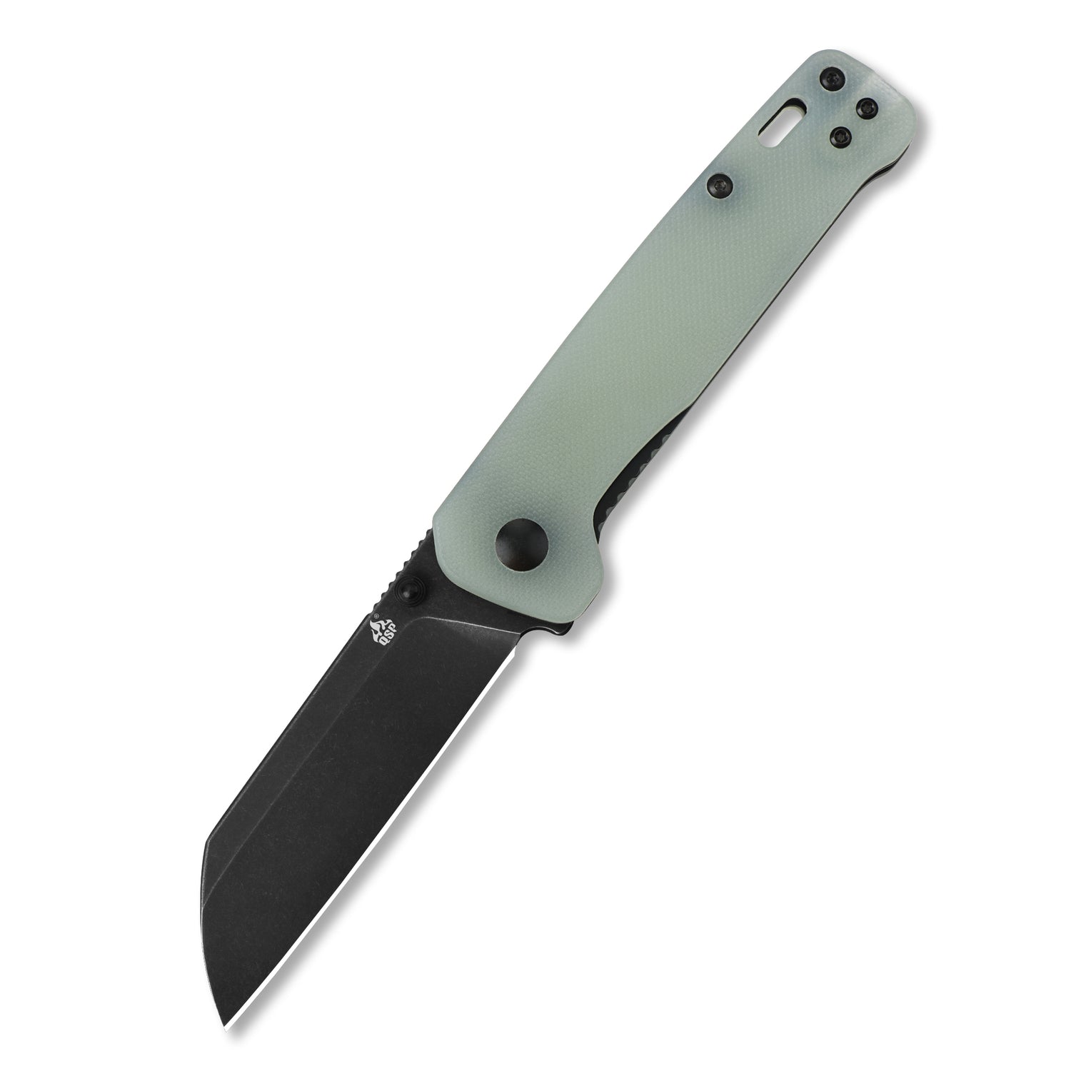 QSP Penguin folding knife with D2 blade and jade G10 handle
