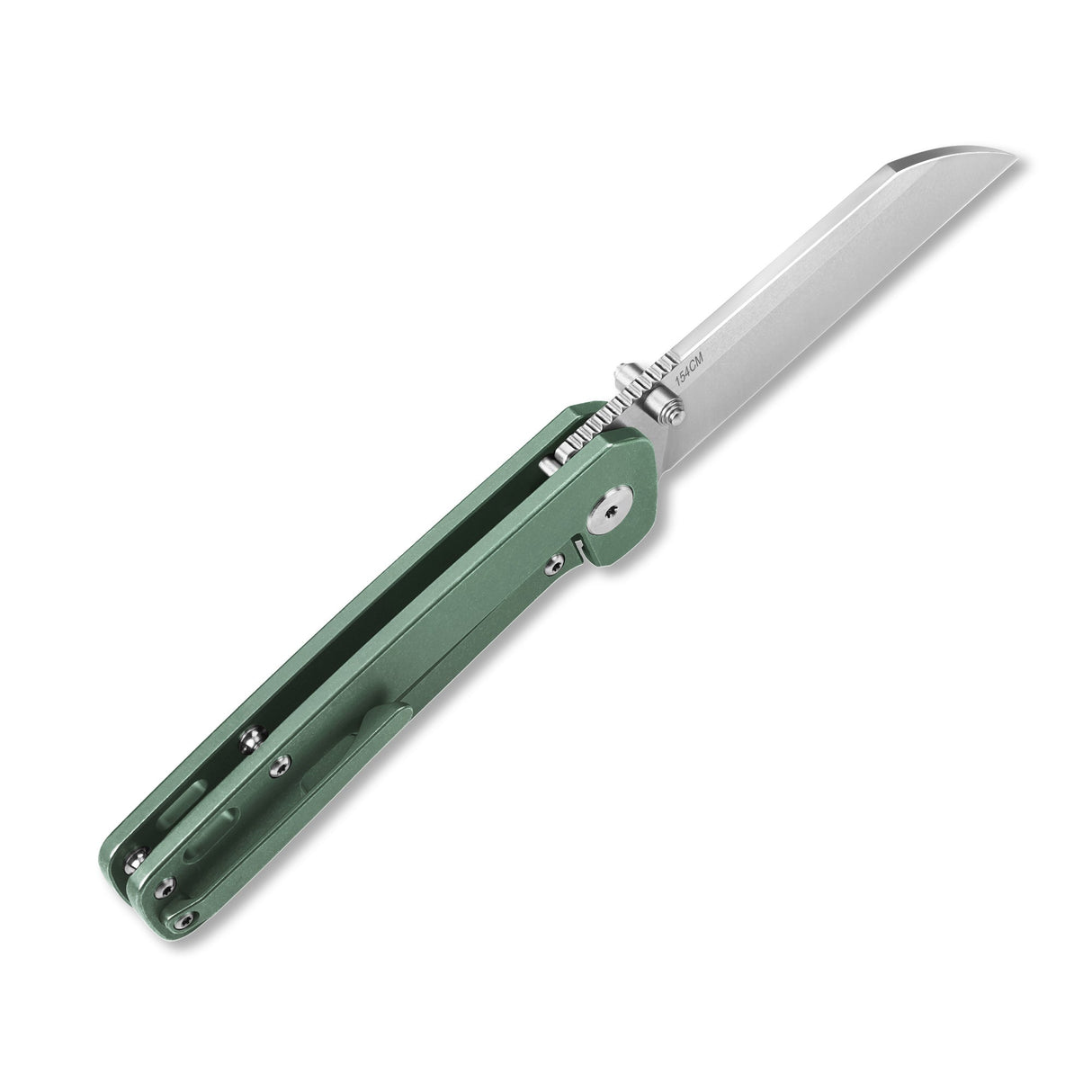 Green titanium handle QSP Penguin knife with 154CM sheepsfoot blade