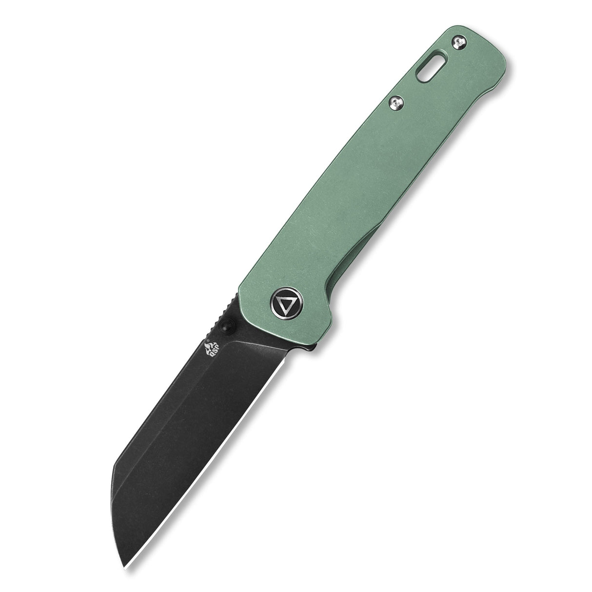 QSP Penguin pocket knife with green titanium handle and sheepsfoot 154CM blade