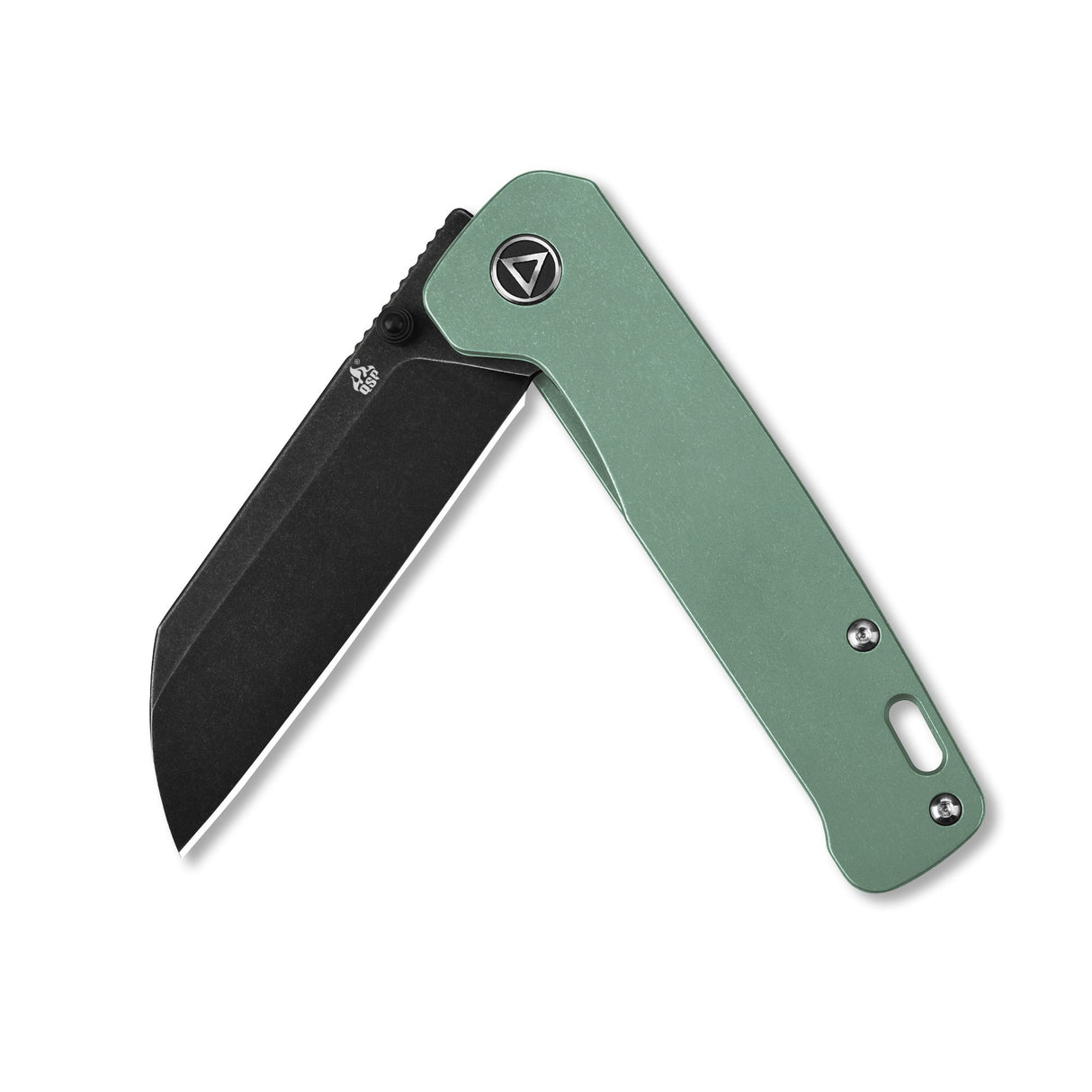 Green titanium QSP Penguin pocket knife with 154CM sheepsfoot blade