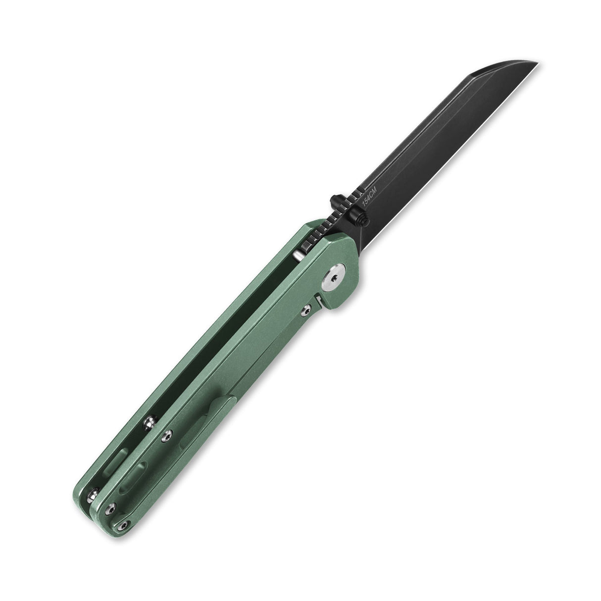 QSP Penguin pocket knife with green titanium handle and 154CM sheepsfoot blade