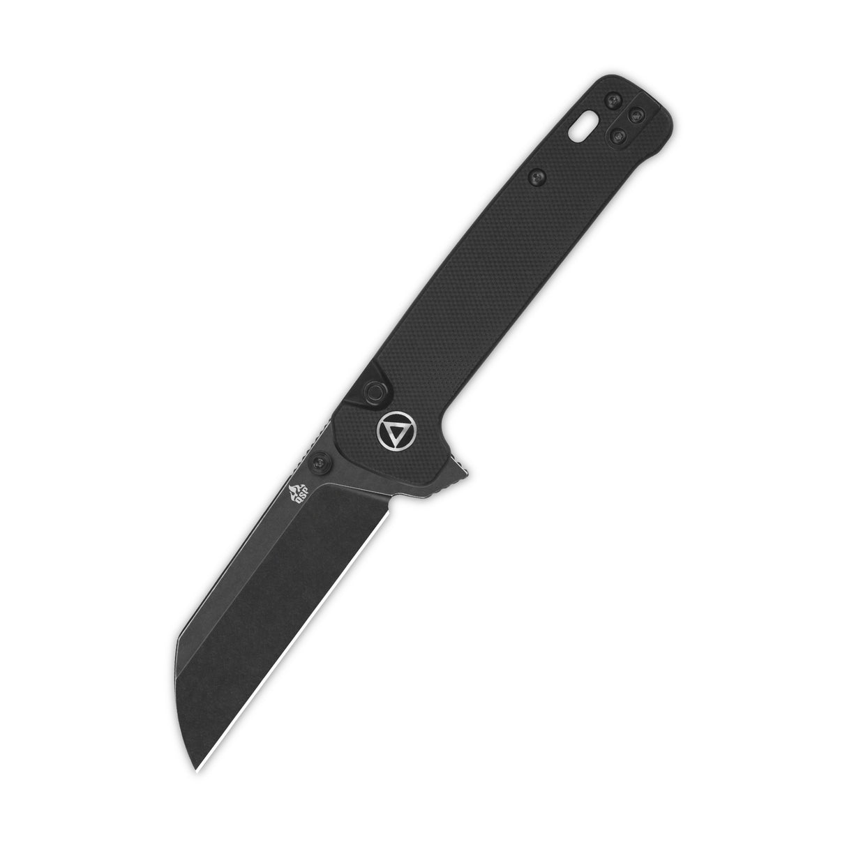 Profile view of the QSP Penguin Button Lock Pocket Knife with black G10 handle