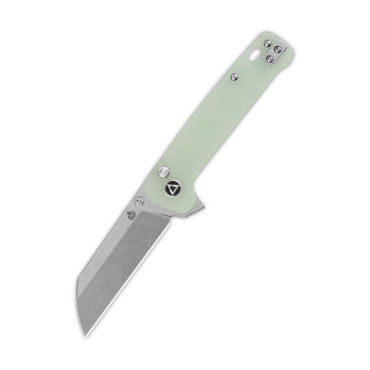 QSP Penguin Button Lock Pocket Knife with jade G10 handle and 14C28N blade