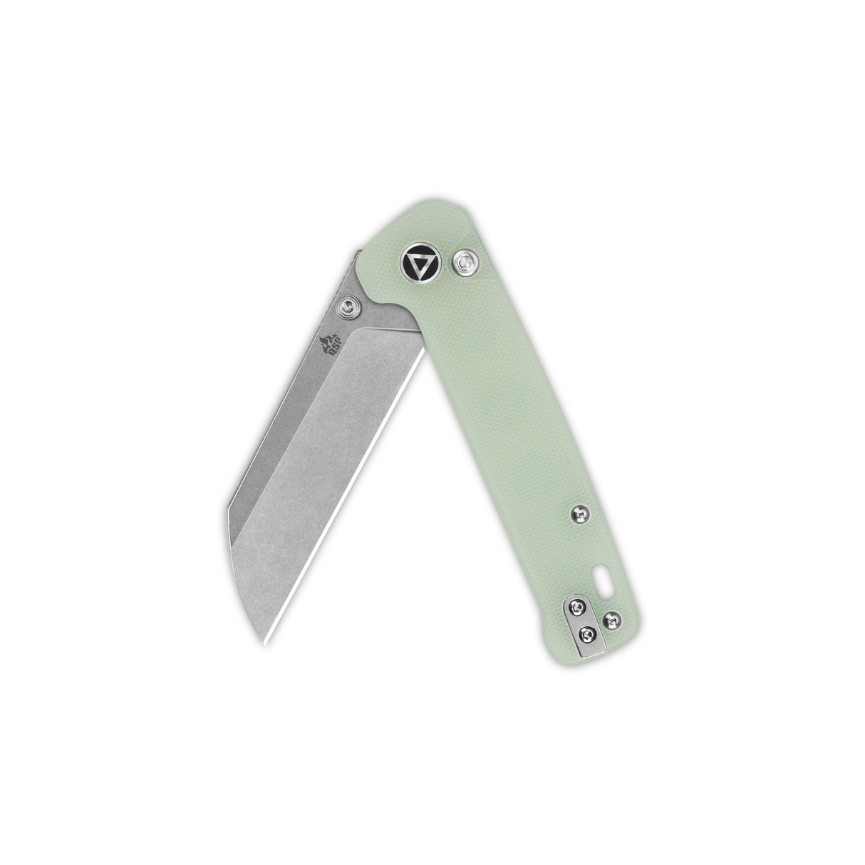 Closed QSP Penguin Button Lock Pocket Knife with jade G10 handle
