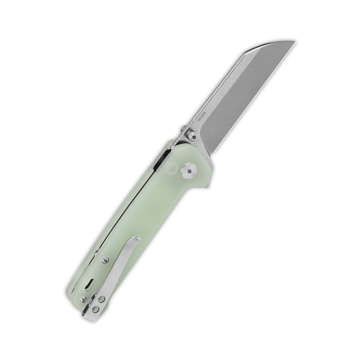 Closed QSP Penguin Button Lock Pocket Knife with jade G10 handle