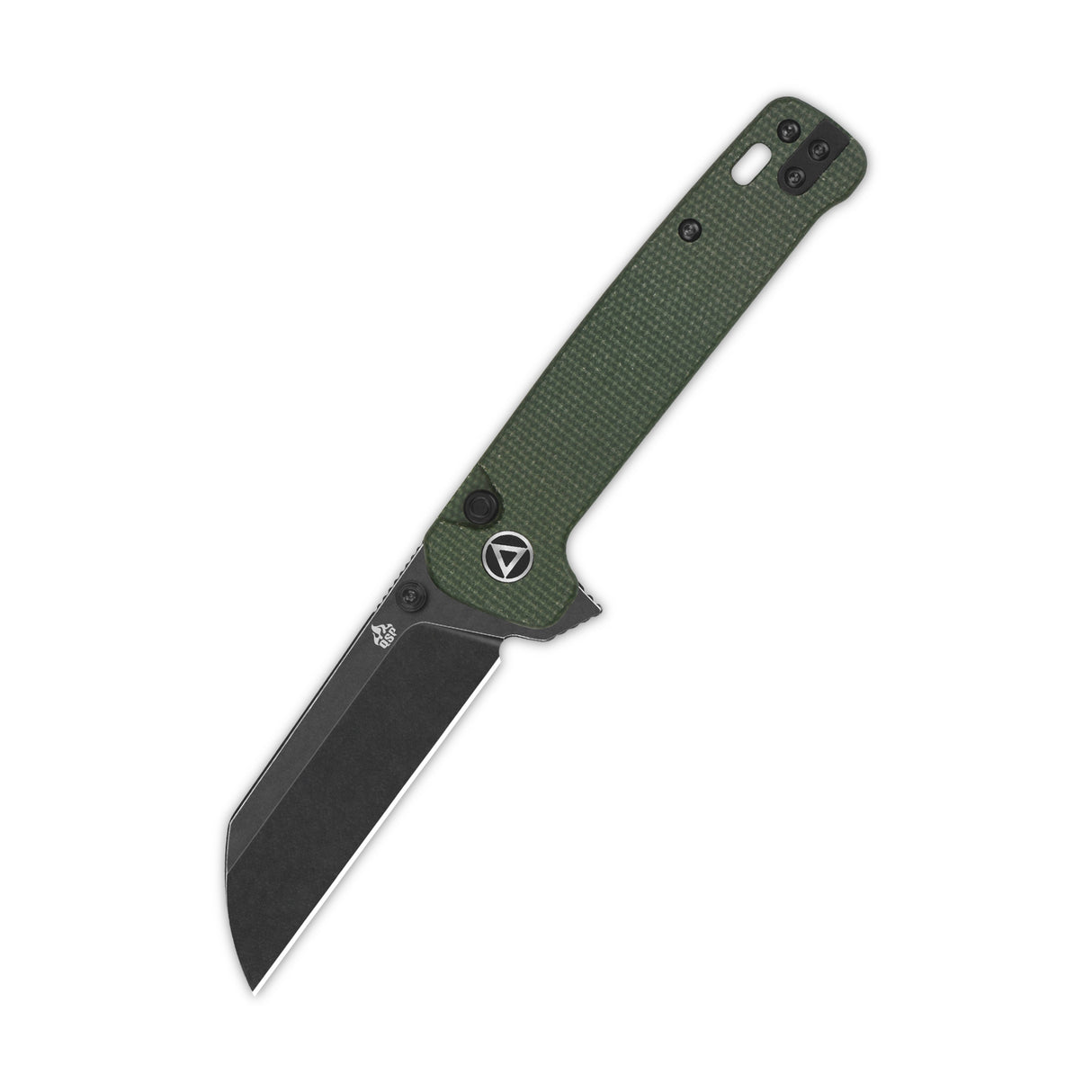 QSP Penguin Button Lock Knife in green micarta with sheepsfoot blade design.