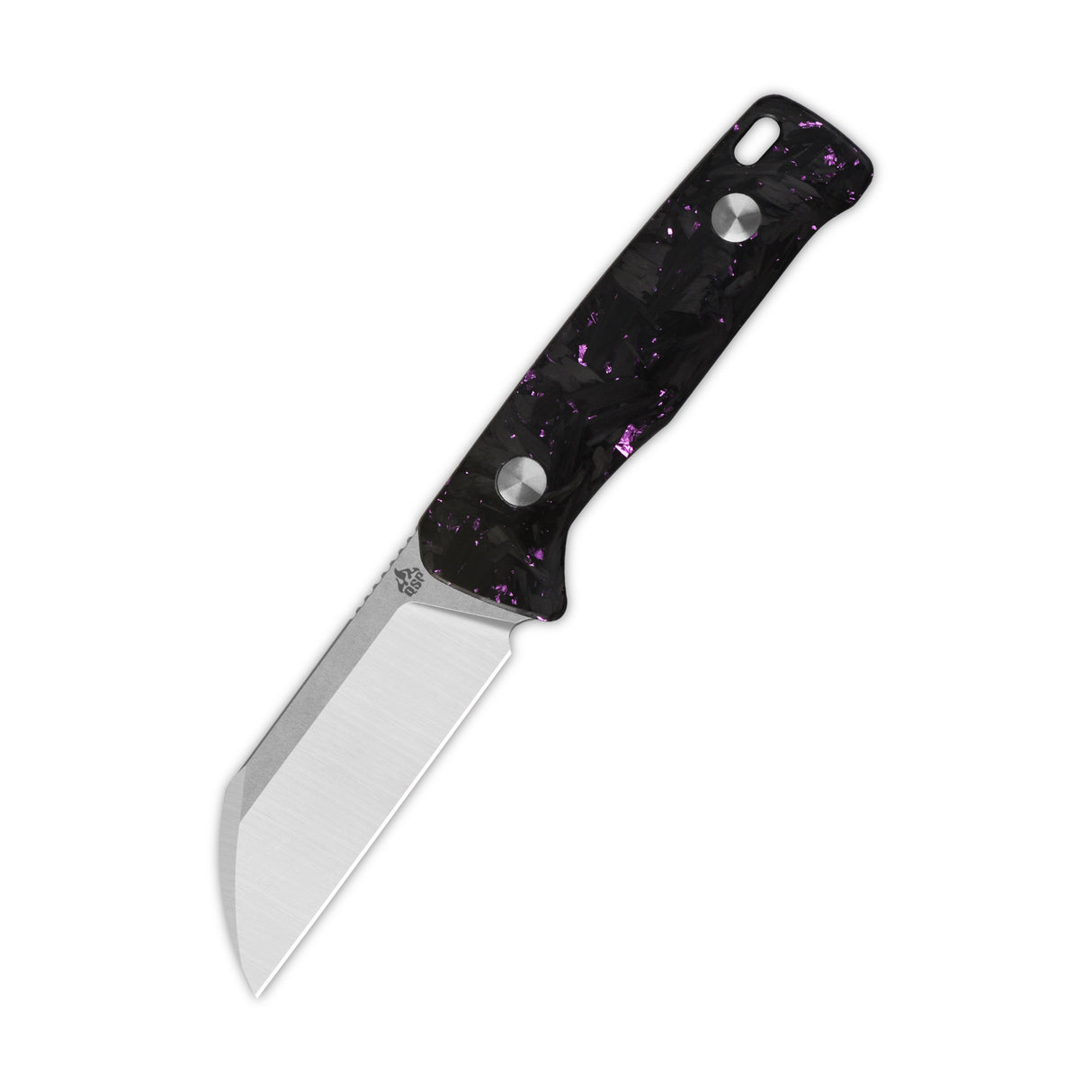 QSP Baby Penguin 14C28N blade Purple shredded CF handle with Clip Slip sheath