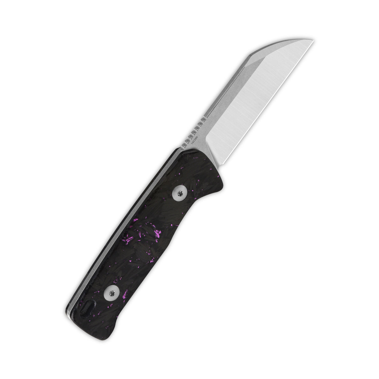QSP Baby Penguin 14C28N blade Purple shredded CF handle with Clip Slip sheath