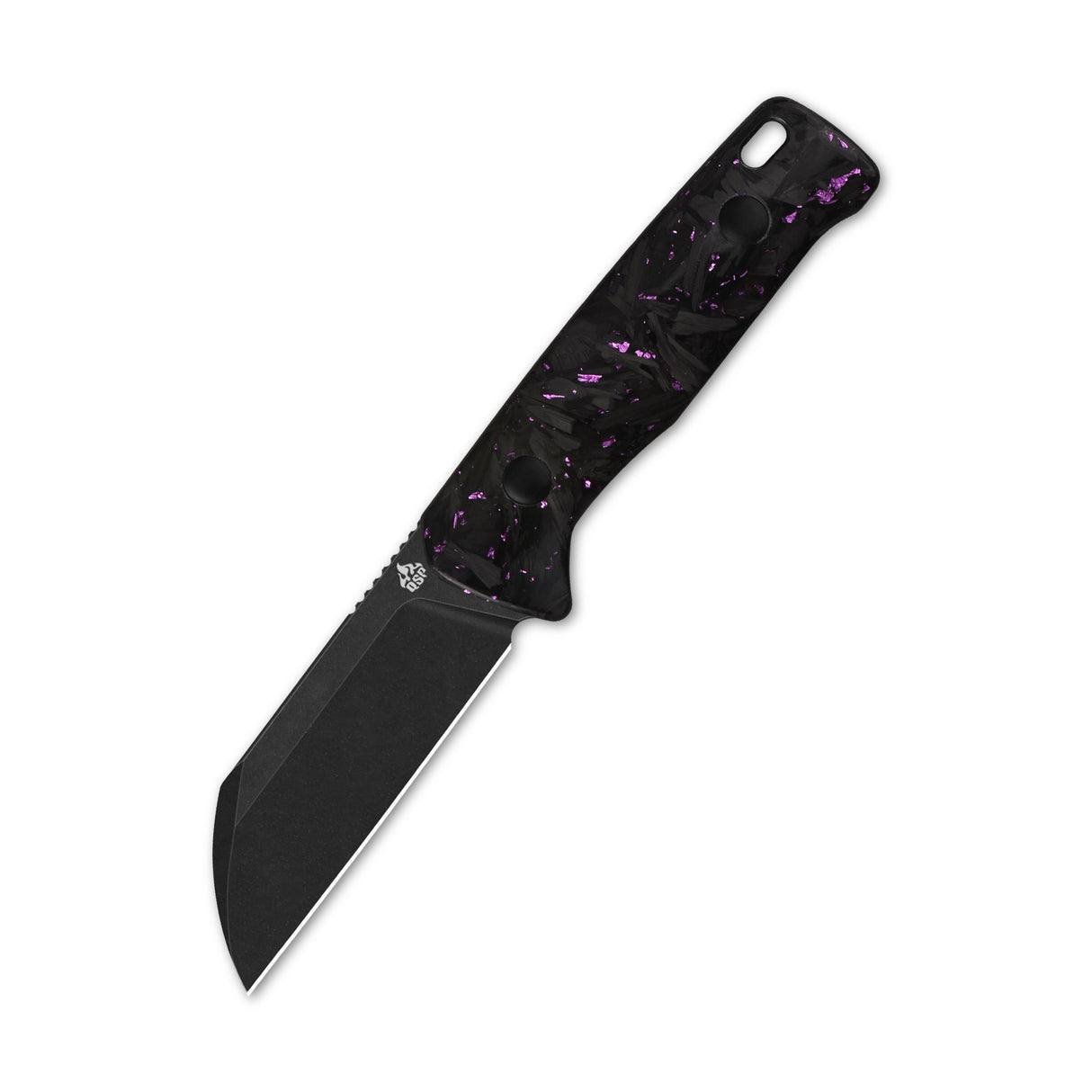QSP Baby Penguin 14C28N blade Purple shredded CF handle with Clip Slip sheath