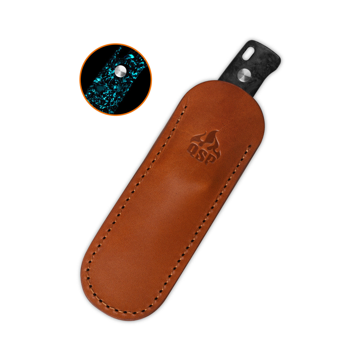 QSP Baby Penguin 14C28N blade Blue glow-in-the-dark shredded CF handle with Clip Slip sheath