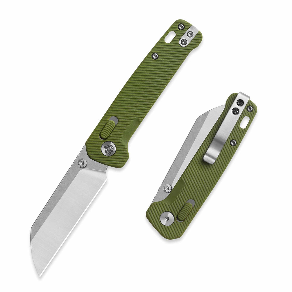 QSP Penguin Glyde Lock Pocket Knife 14C28N Blade OD Green FRN Handle