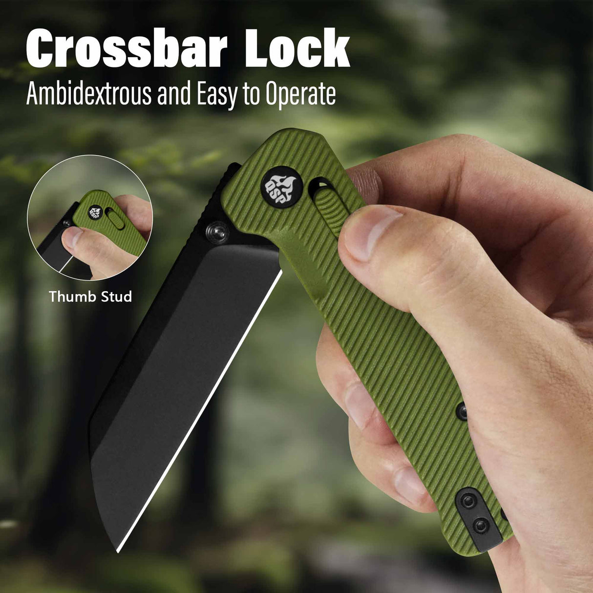 QSP Penguin Glyde Lock Pocket Knife 14C28N Blade OD Green FRN Handle