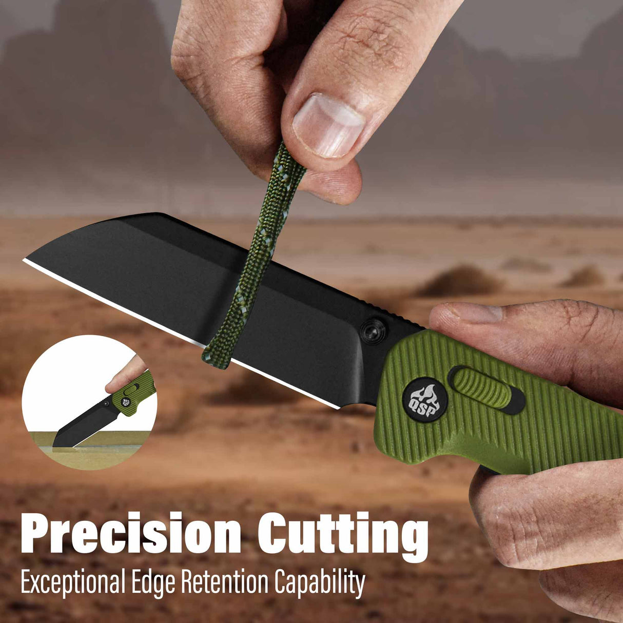 QSP Penguin Glyde Lock Pocket Knife 14C28N Blade OD Green FRN Handle