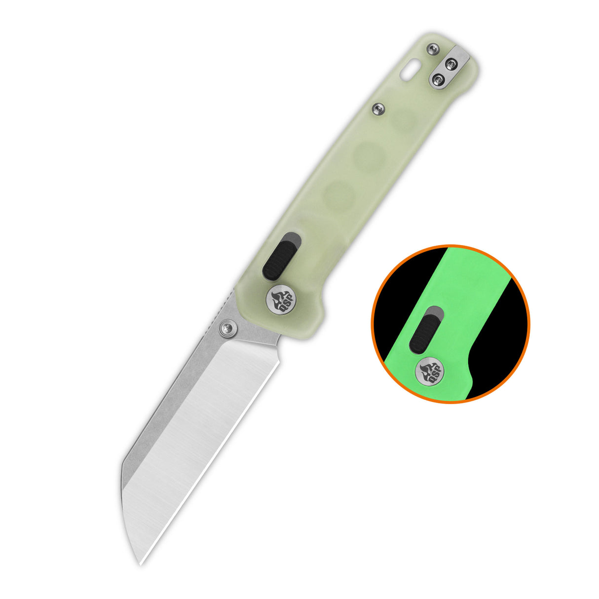 QSP Penguin Glyde Lock Pocket Knife 14C28N Blade Black Glow-in-the-dark resin Handle