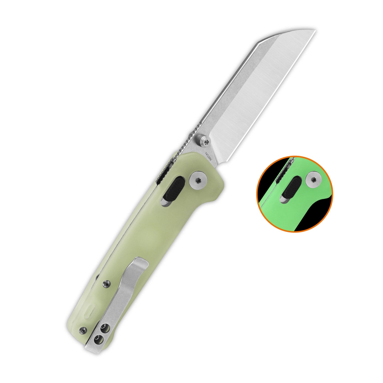 QSP Penguin Glyde Lock Pocket Knife 14C28N Blade Black Glow-in-the-dark resin Handle