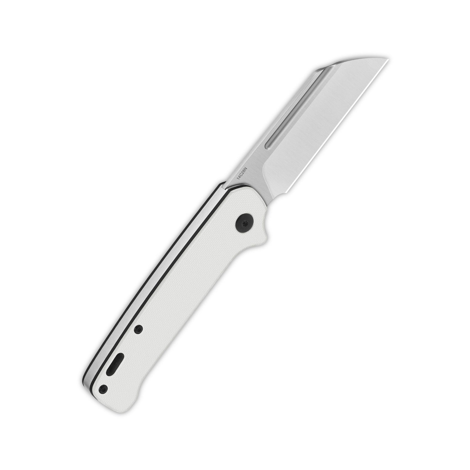 QSP Penguin Slip Joint knife with sleek satin sheepsfoot blade and white G10 handle
