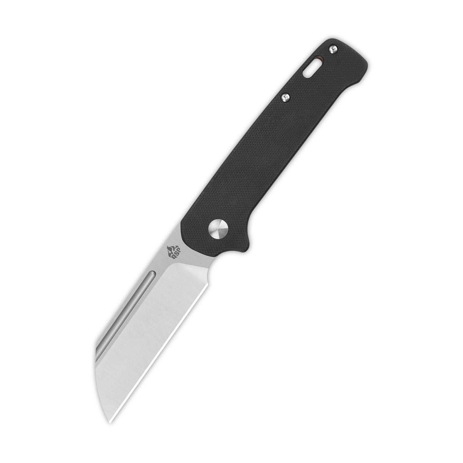 QSP Penguin Slip Joint knife with black G10 handle and satin sheepsfoot blade.