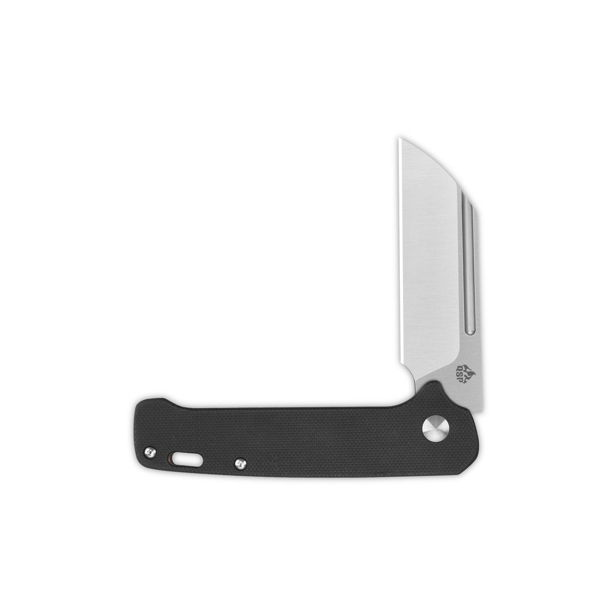 QSP Penguin Slip Joint knife with black G10 handle and sheepsfoot blade