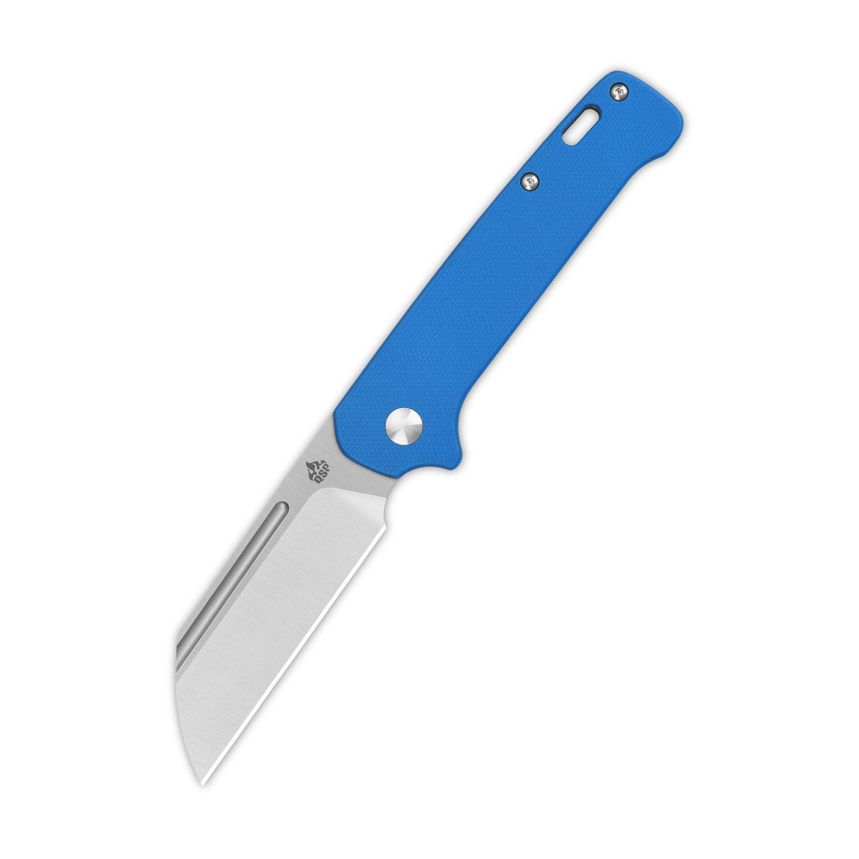 QSP Penguin Slip Joint knife with blue G10 handle and satin sheepsfoot blade.