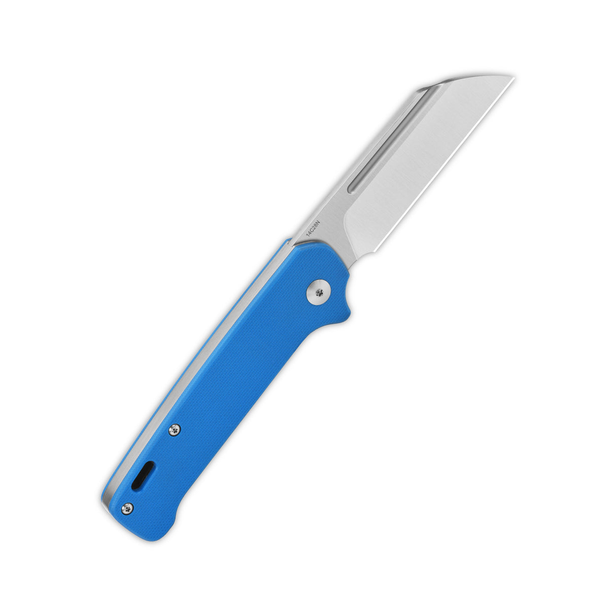 QSP Penguin Slip Joint knife with blue G10 handle and satin sheepsfoot blade