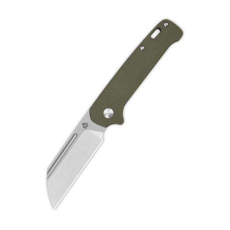 QSP Penguin Slip Joint knife with green G10 handle and satin sheepsfoot blade