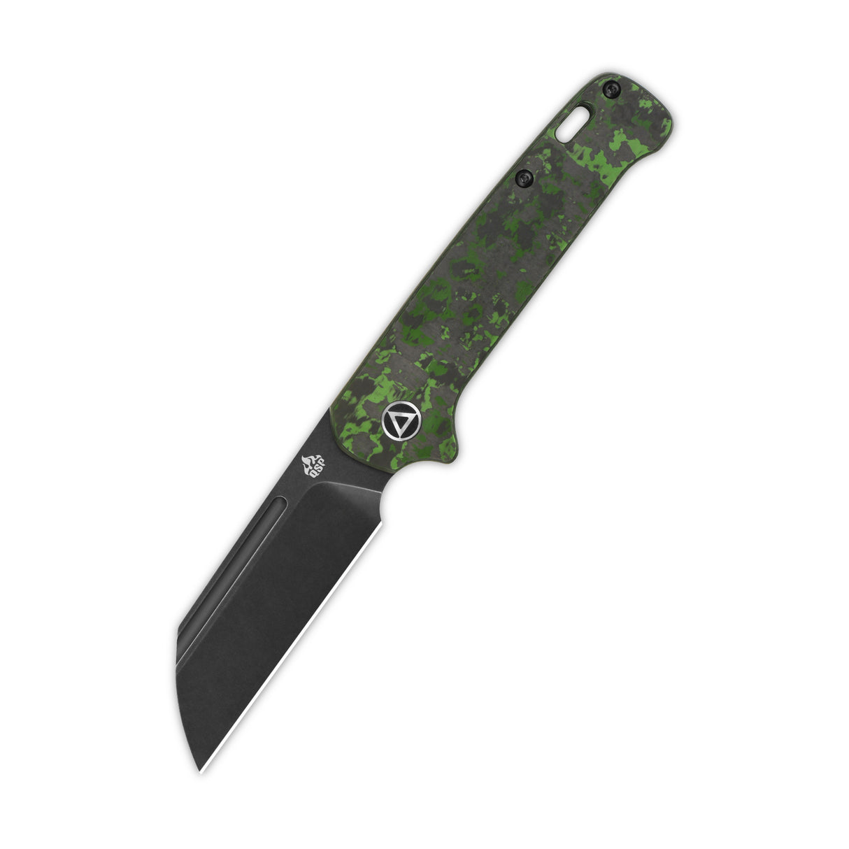 QSP Penguin Slip Joint knife featuring 20CV blade and green camo Fat Carbon handle