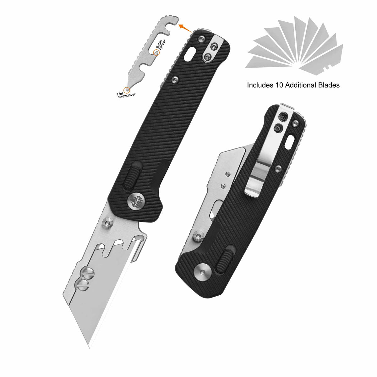 QSP Penguin Workmate Glyde Lock Utility Knife Stainless Steel Blade Black FRN Handle